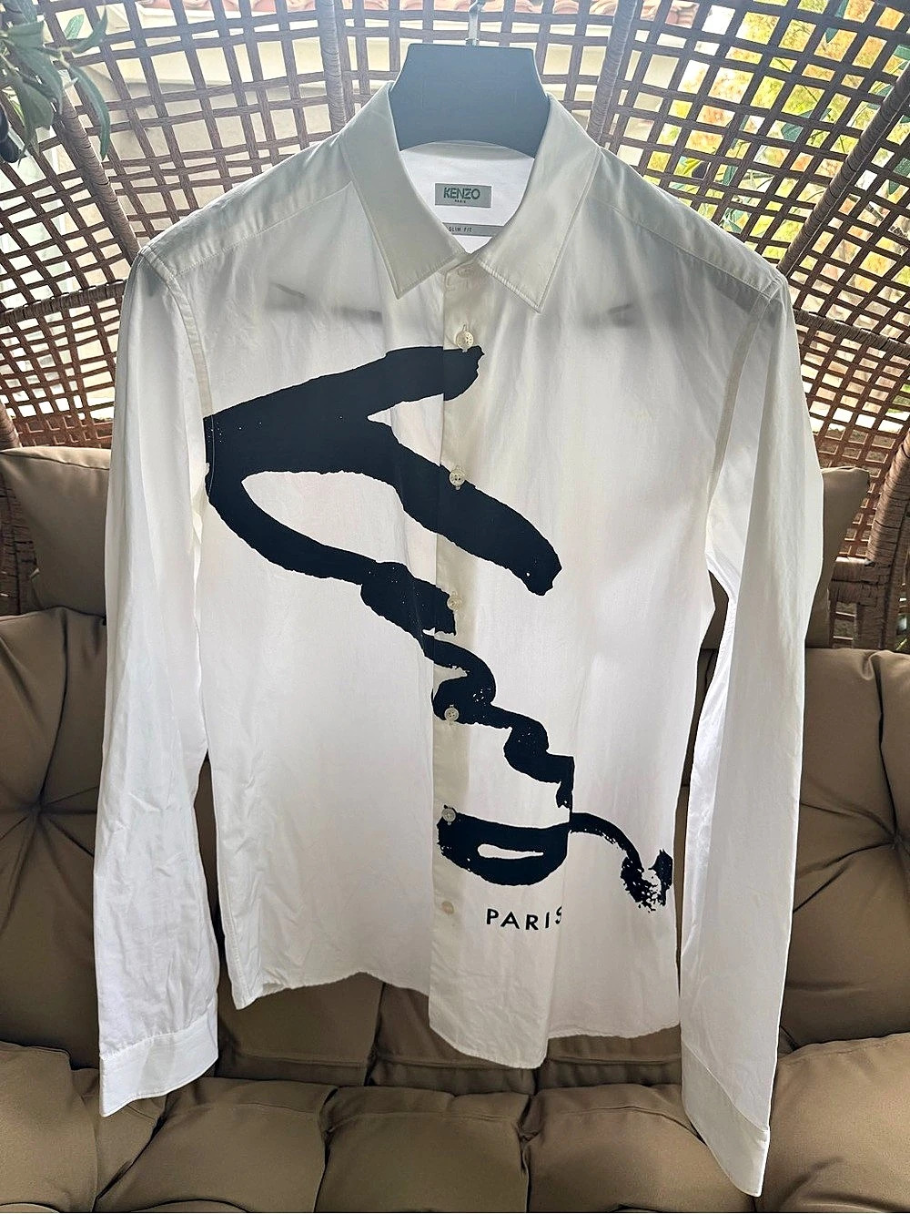 KENZO Graphic Long Sleeve Shirt in White & Black